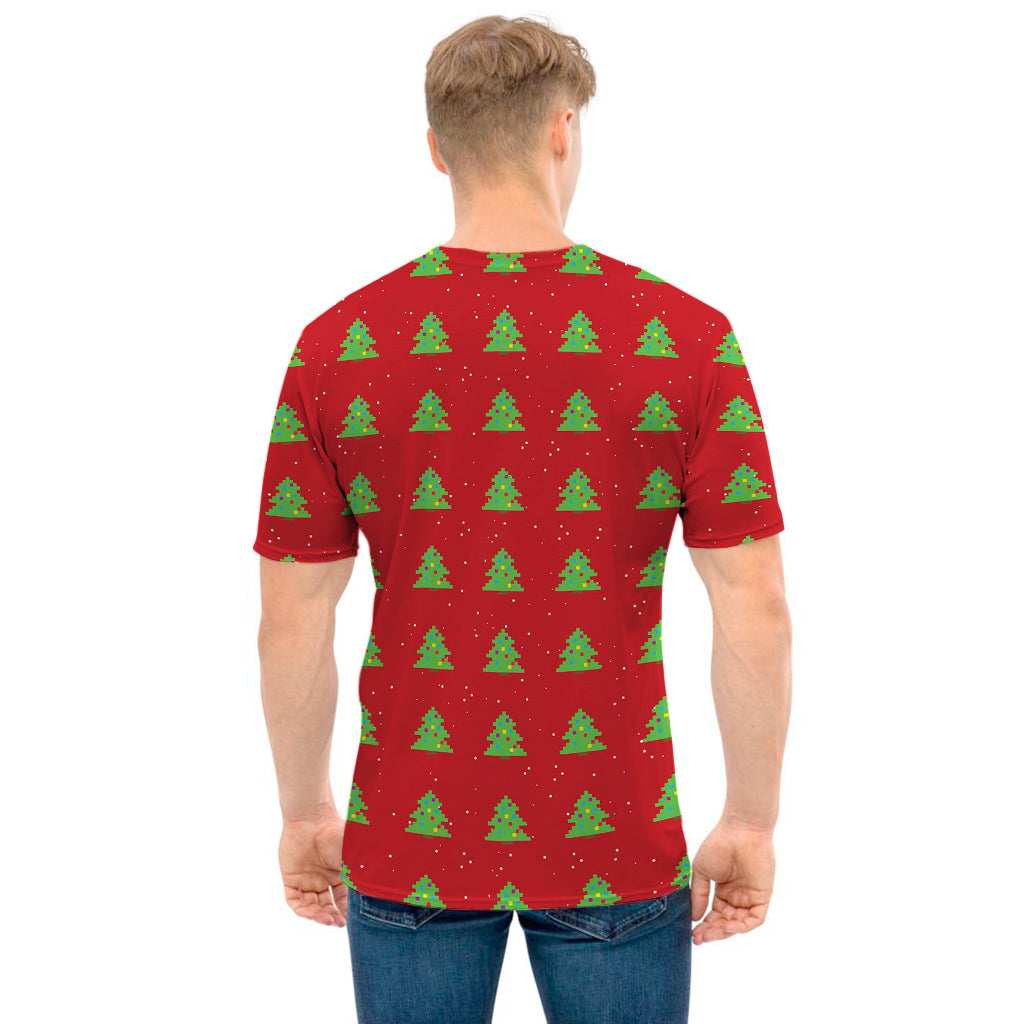 8-Bit Pixel Christmas Tree Pattern Print Men's T-Shirt