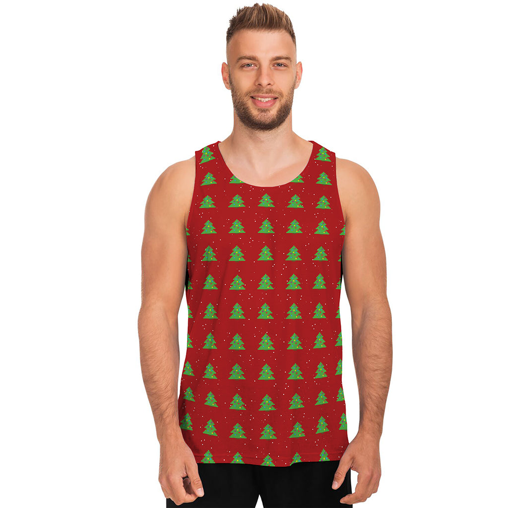 8-Bit Pixel Christmas Tree Pattern Print Men's Tank Top