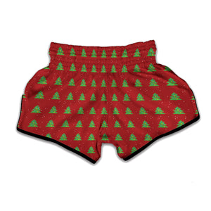 8-Bit Pixel Christmas Tree Pattern Print Muay Thai Boxing Shorts