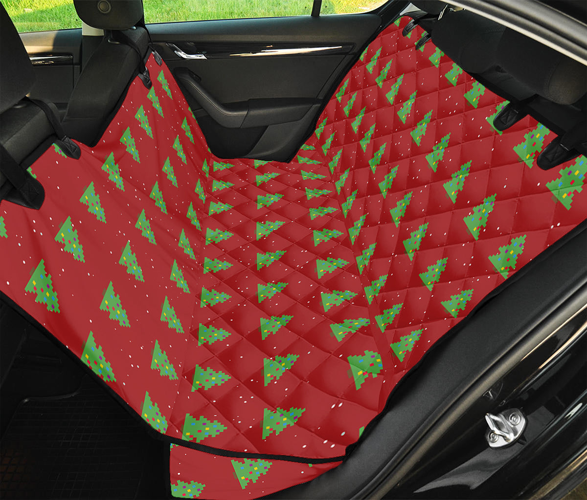 8-Bit Pixel Christmas Tree Pattern Print Pet Car Back Seat Cover