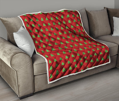 8-Bit Pixel Christmas Tree Pattern Print Quilt