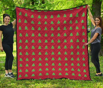 8-Bit Pixel Christmas Tree Pattern Print Quilt