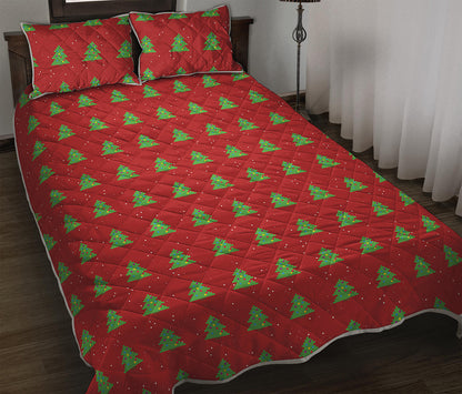 8-Bit Pixel Christmas Tree Pattern Print Quilt Bed Set