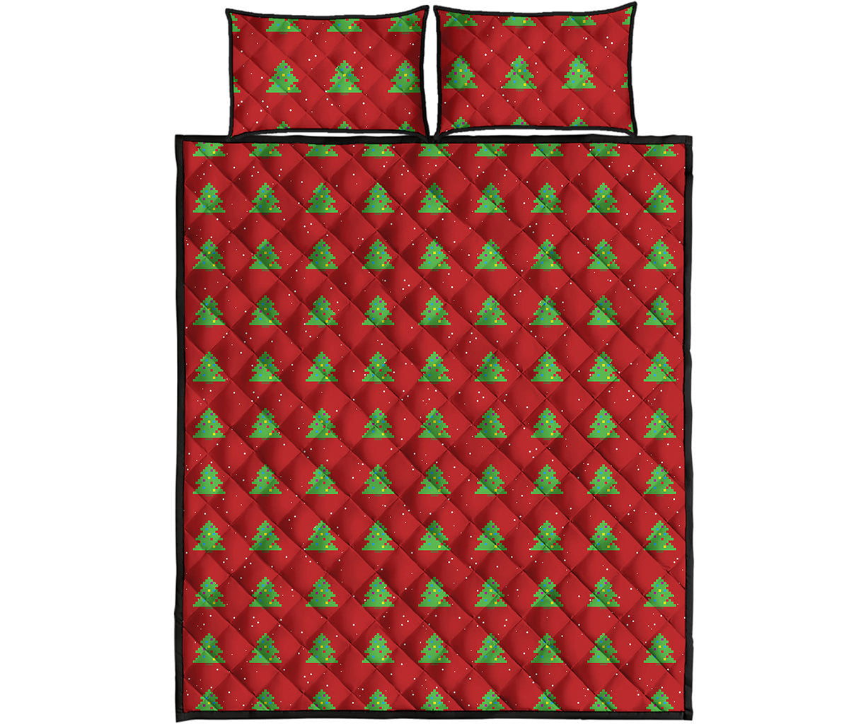 8-Bit Pixel Christmas Tree Pattern Print Quilt Bed Set
