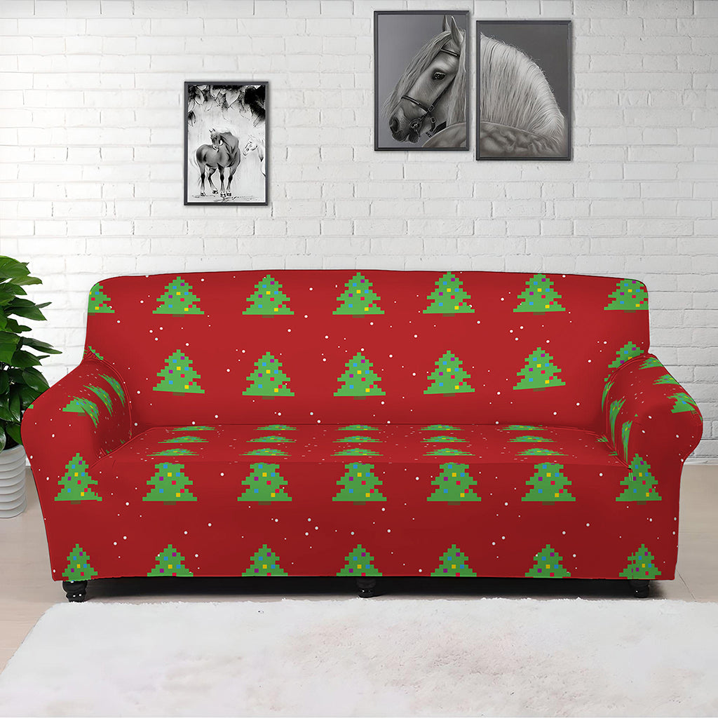 8-Bit Pixel Christmas Tree Pattern Print Sofa Cover