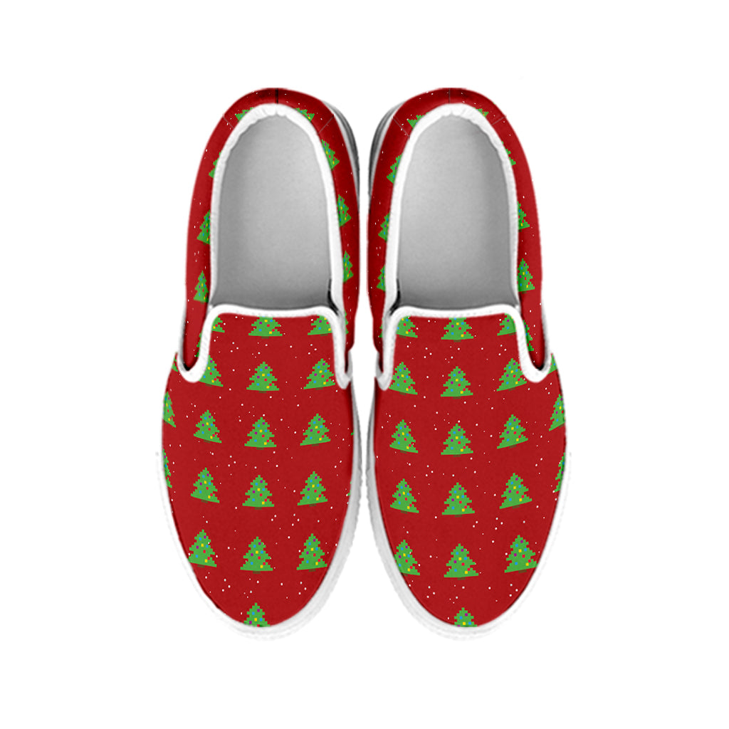 8-Bit Pixel Christmas Tree Pattern Print White Slip On Shoes