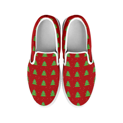8-Bit Pixel Christmas Tree Pattern Print White Slip On Shoes