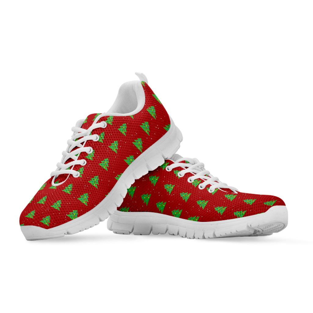 8-Bit Pixel Christmas Tree Pattern Print White Sneakers