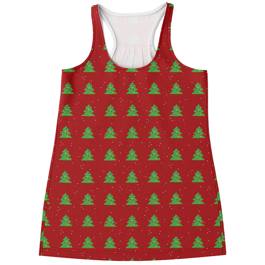 8-Bit Pixel Christmas Tree Pattern Print Women's Racerback Tank Top