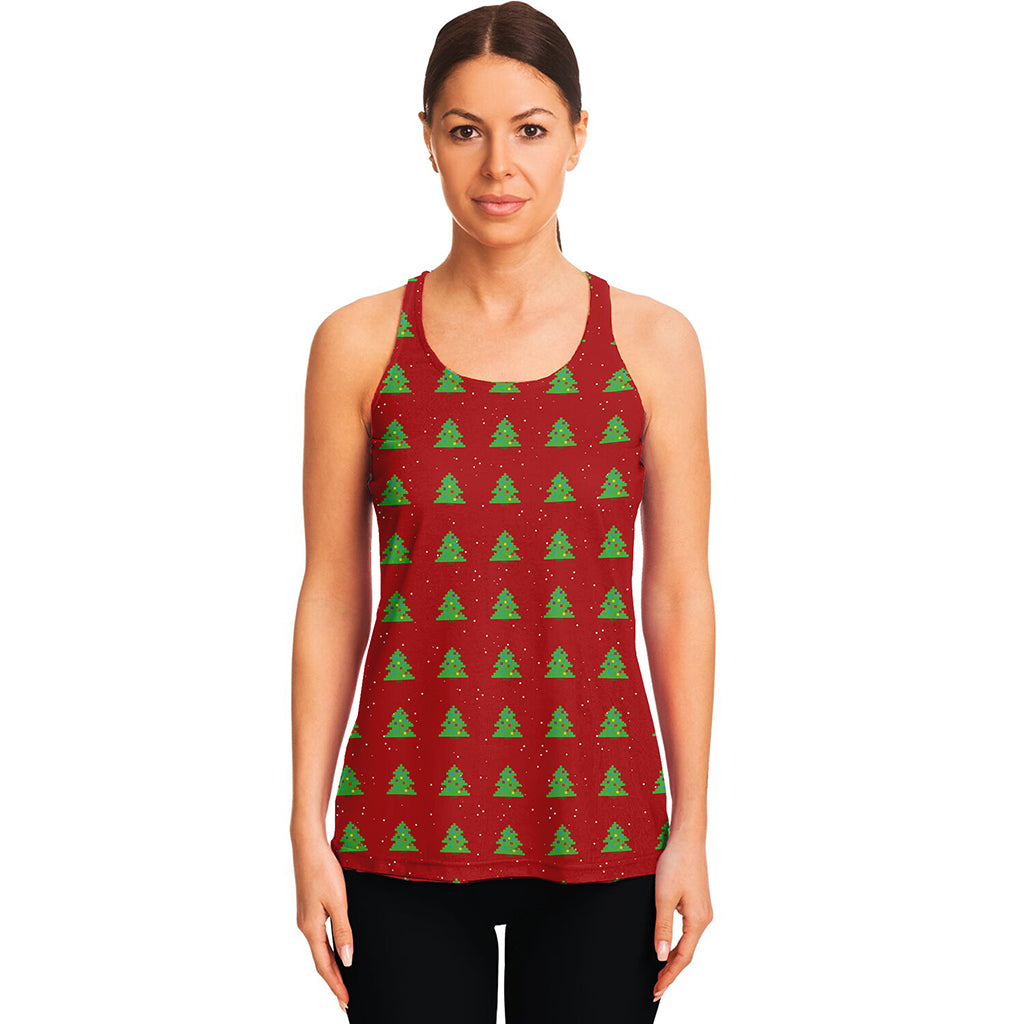 8-Bit Pixel Christmas Tree Pattern Print Women's Racerback Tank Top