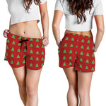 8-Bit Pixel Christmas Tree Pattern Print Women's Shorts