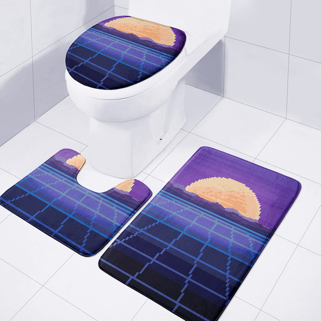 8-Bit Pixel Digital Landscape Print 3 Piece Bath Mat Set