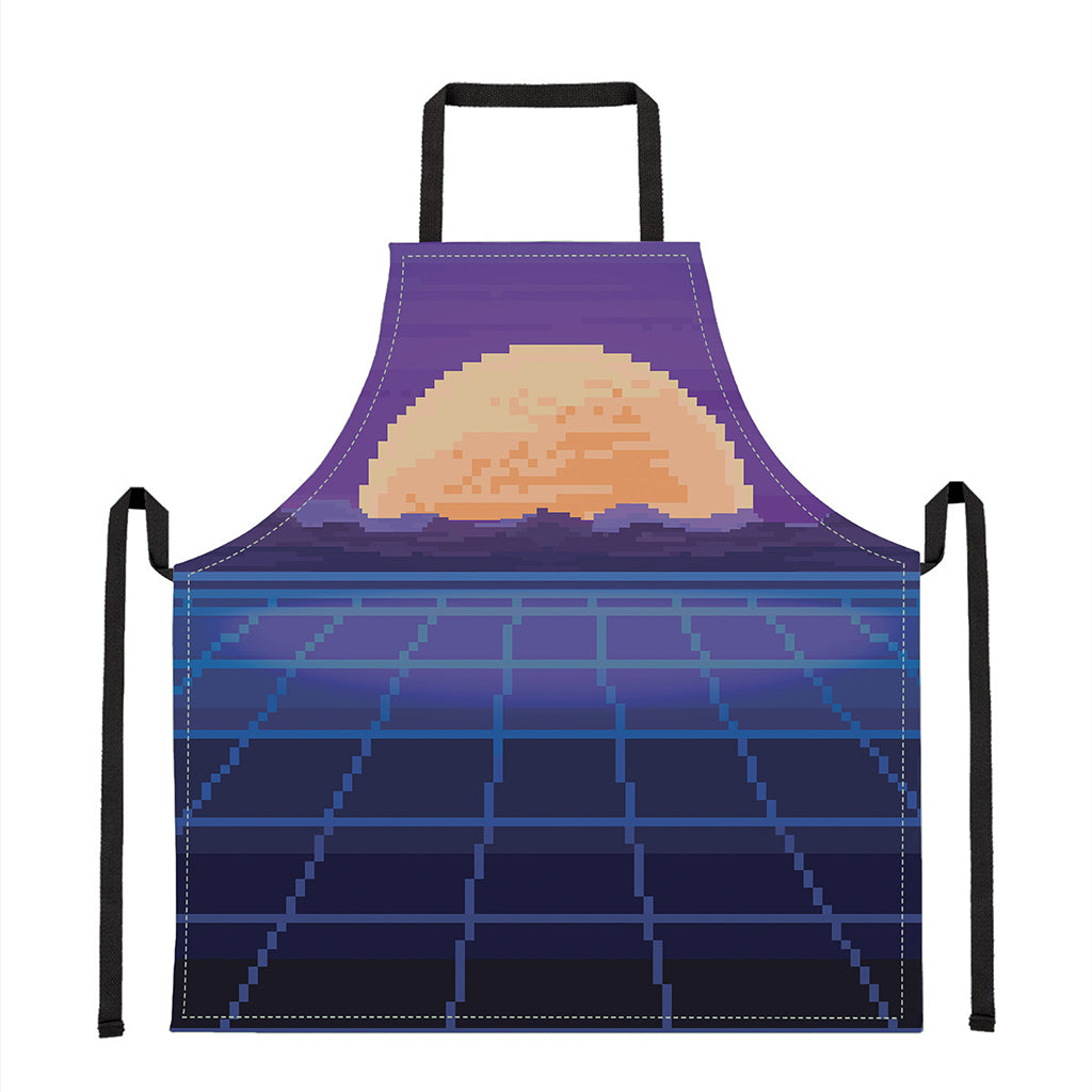 8-Bit Pixel Digital Landscape Print Apron