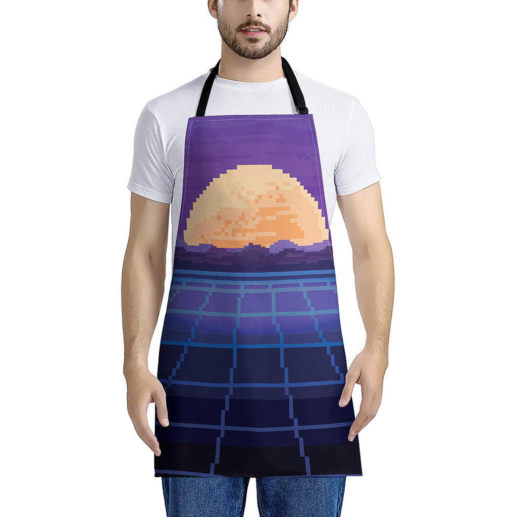 8-Bit Pixel Digital Landscape Print Apron