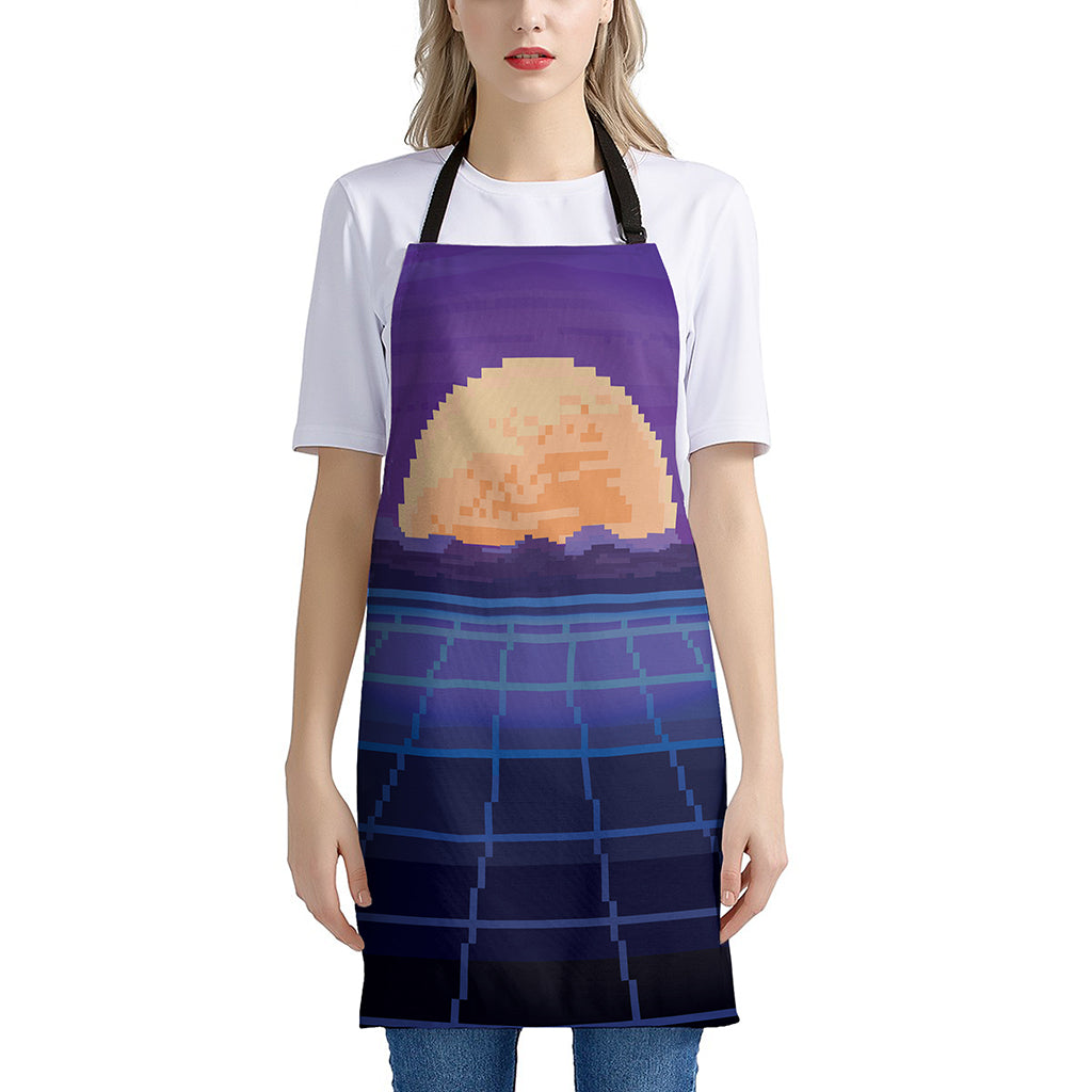 8-Bit Pixel Digital Landscape Print Apron