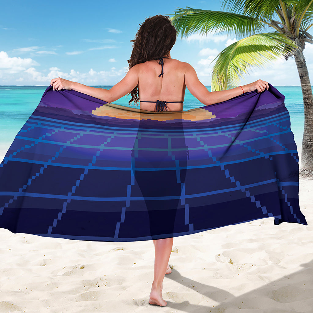 8-Bit Pixel Digital Landscape Print Beach Sarong Wrap