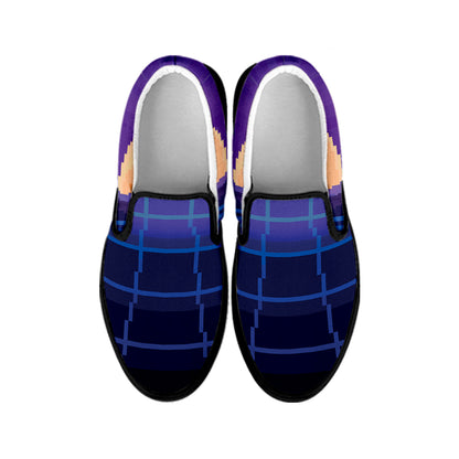8-Bit Pixel Digital Landscape Print Black Slip On Shoes