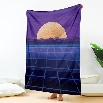 8-Bit Pixel Digital Landscape Print Blanket