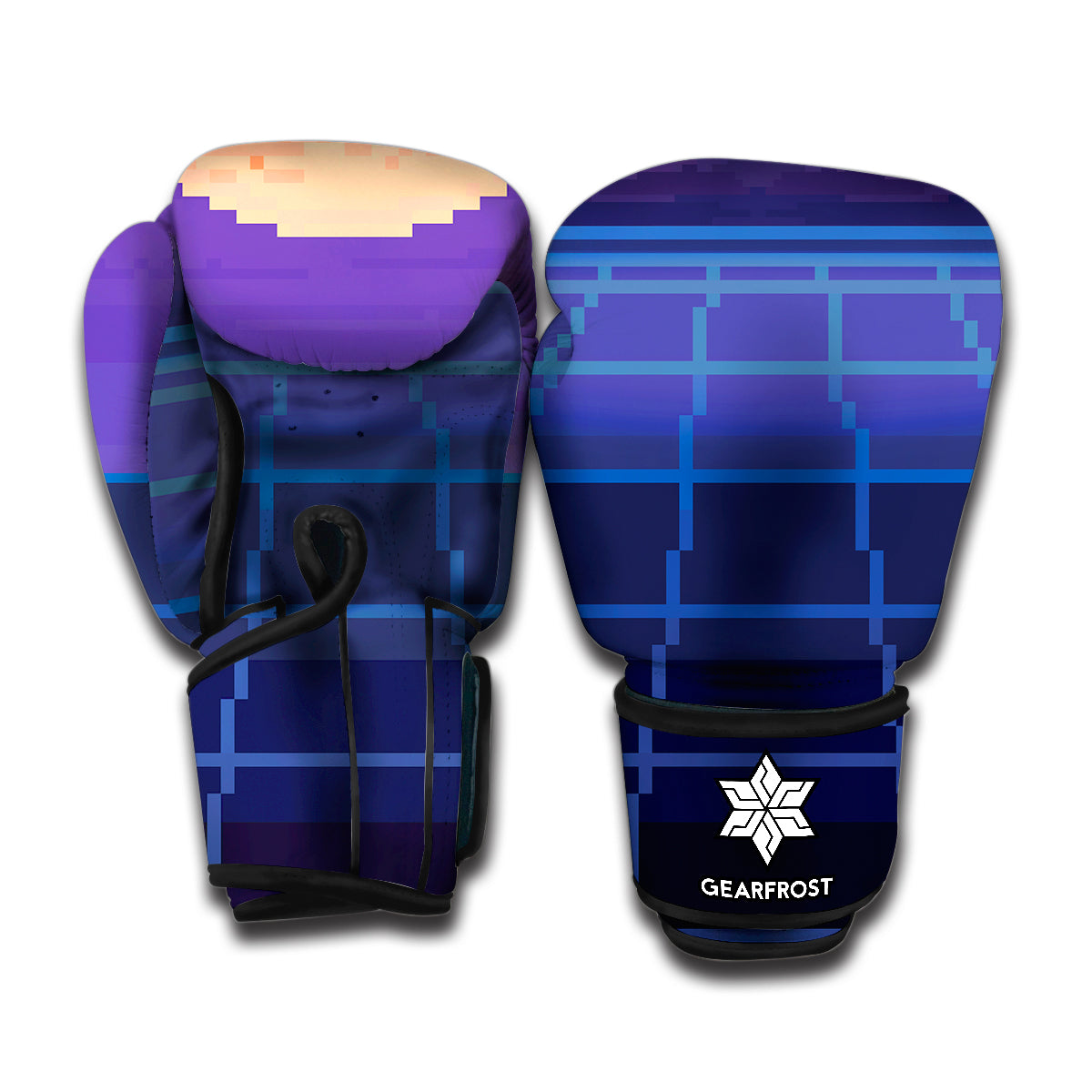 8-Bit Pixel Digital Landscape Print Boxing Gloves