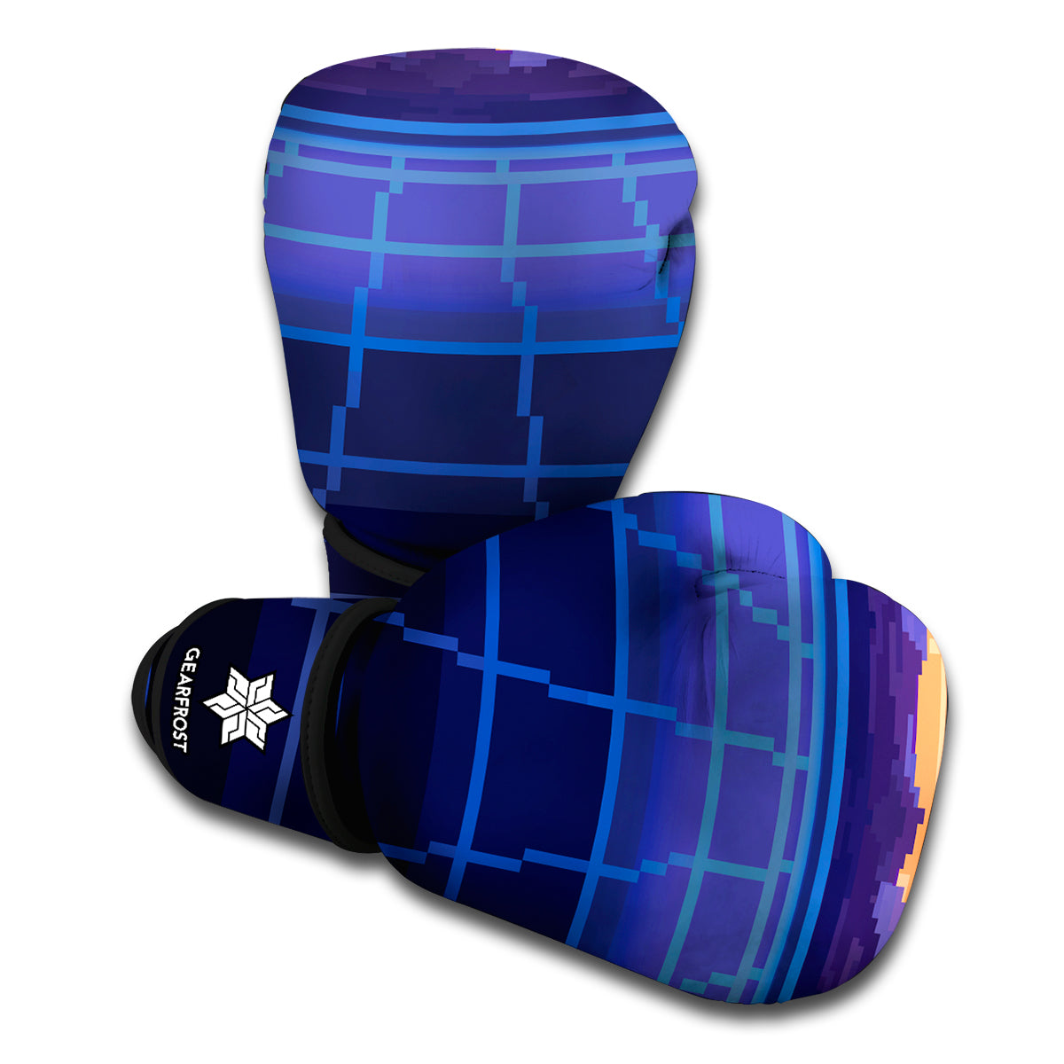 8-Bit Pixel Digital Landscape Print Boxing Gloves