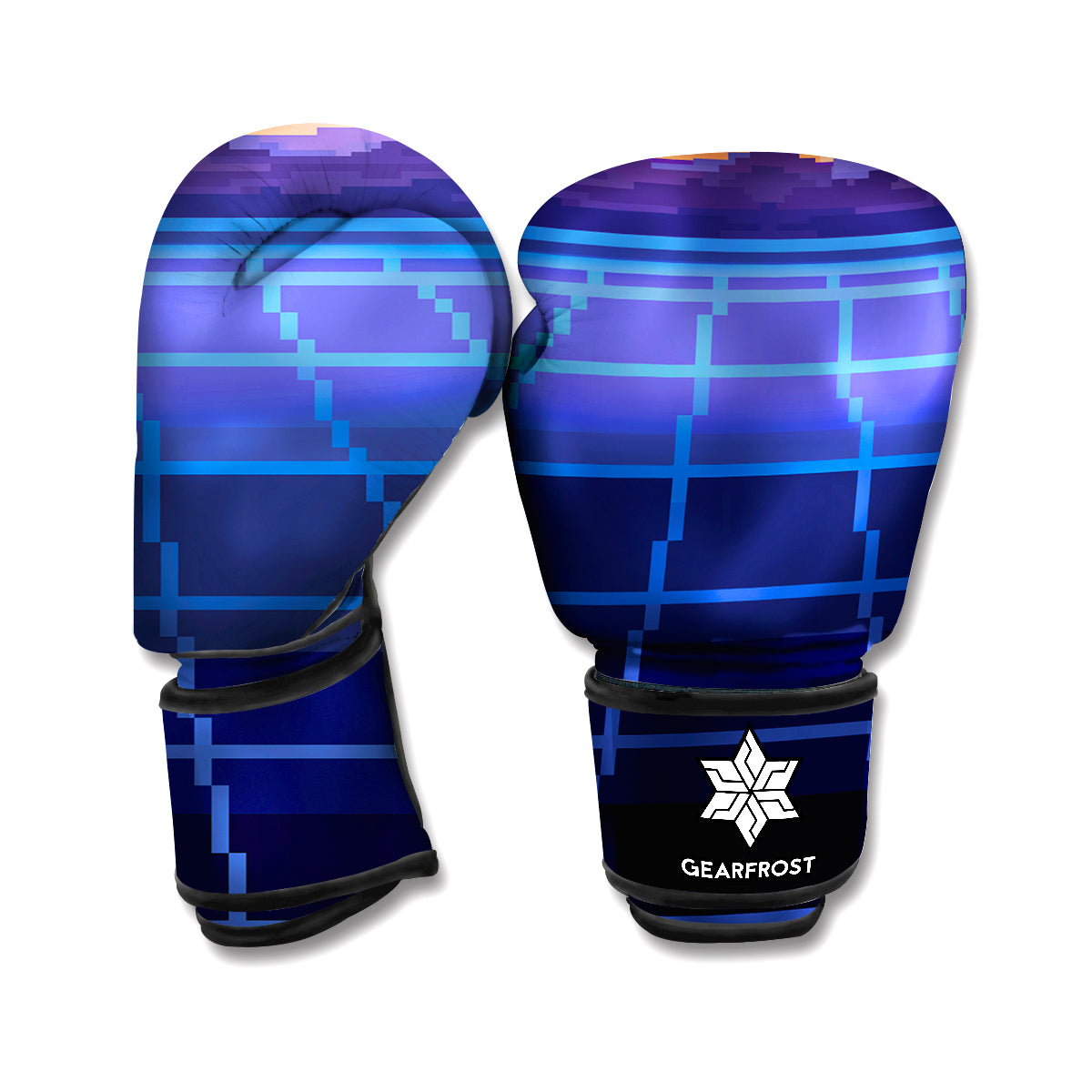8-Bit Pixel Digital Landscape Print Boxing Gloves