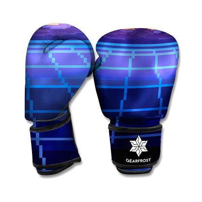 8-Bit Pixel Digital Landscape Print Boxing Gloves
