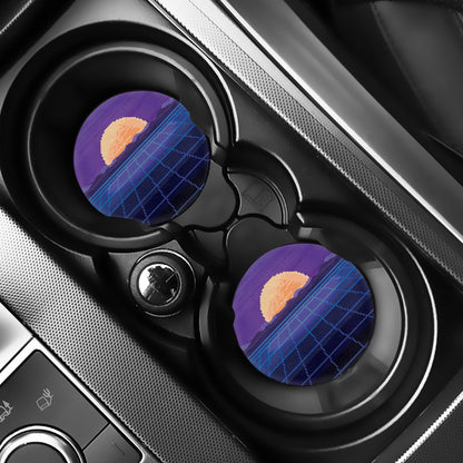 8-Bit Pixel Digital Landscape Print Car Coasters