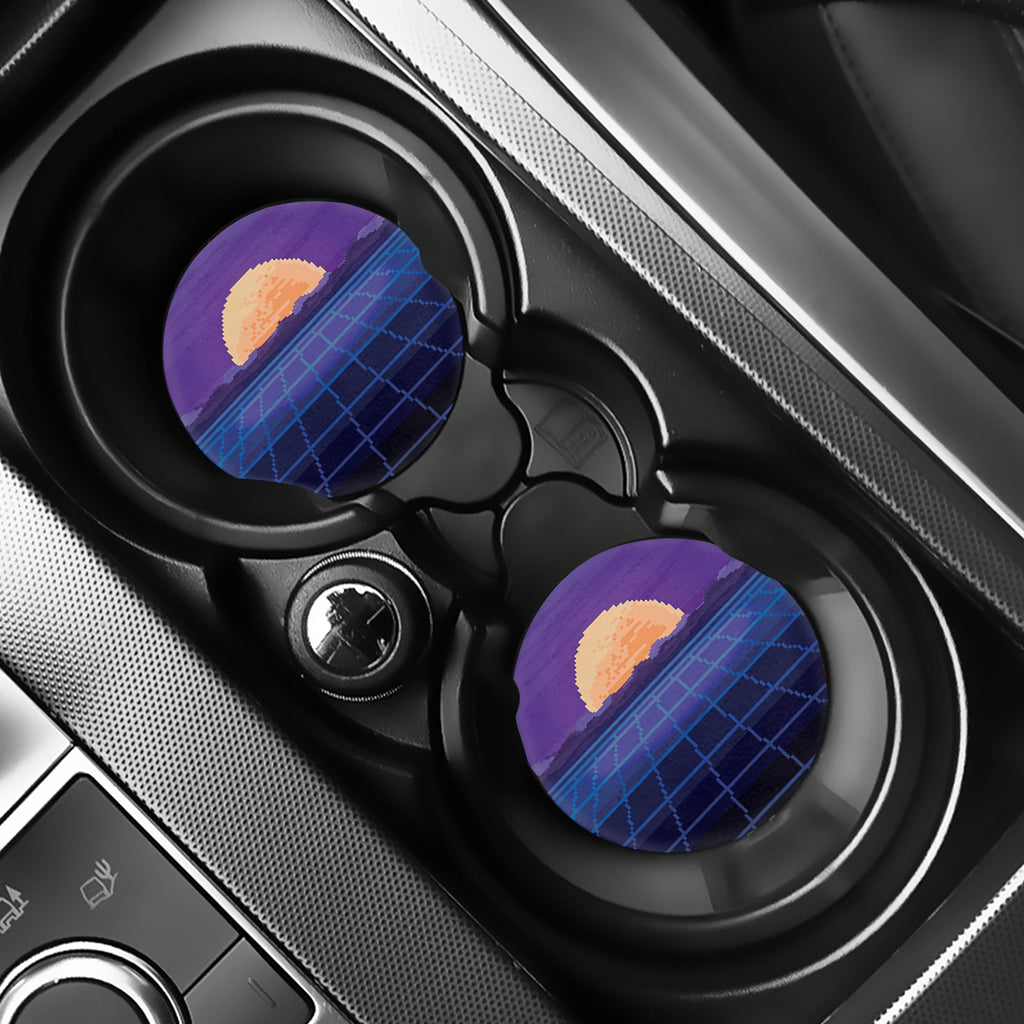 8-Bit Pixel Digital Landscape Print Car Coasters