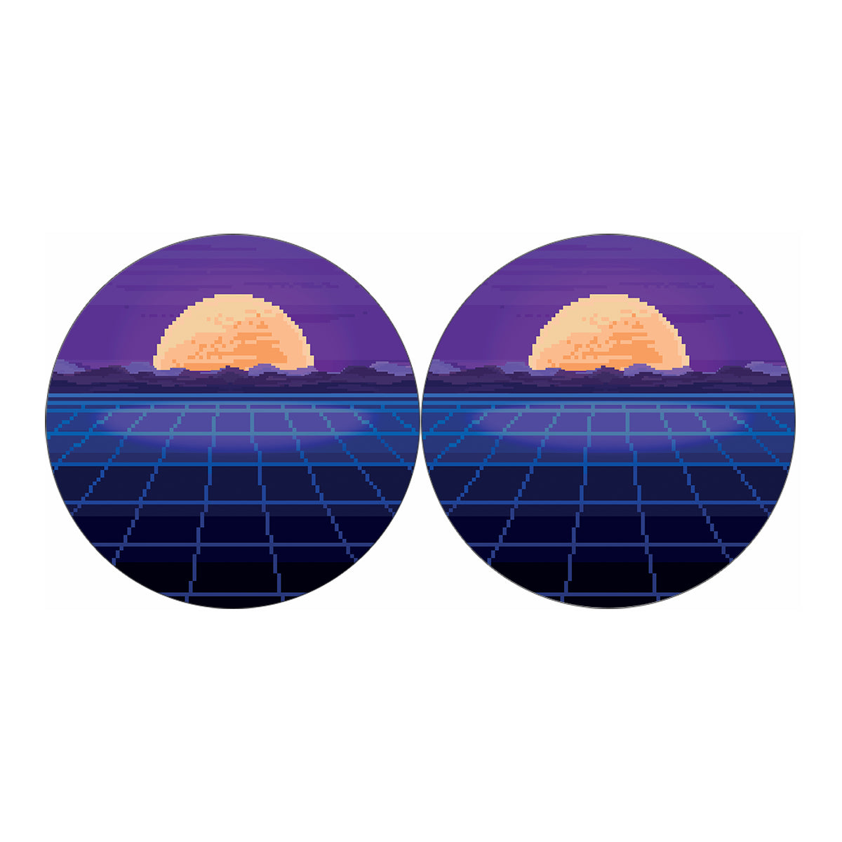 8-Bit Pixel Digital Landscape Print Car Coasters