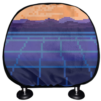 8-Bit Pixel Digital Landscape Print Car Headrest Covers