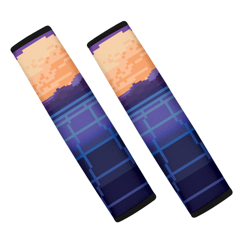 8-Bit Pixel Digital Landscape Print Car Seat Belt Covers