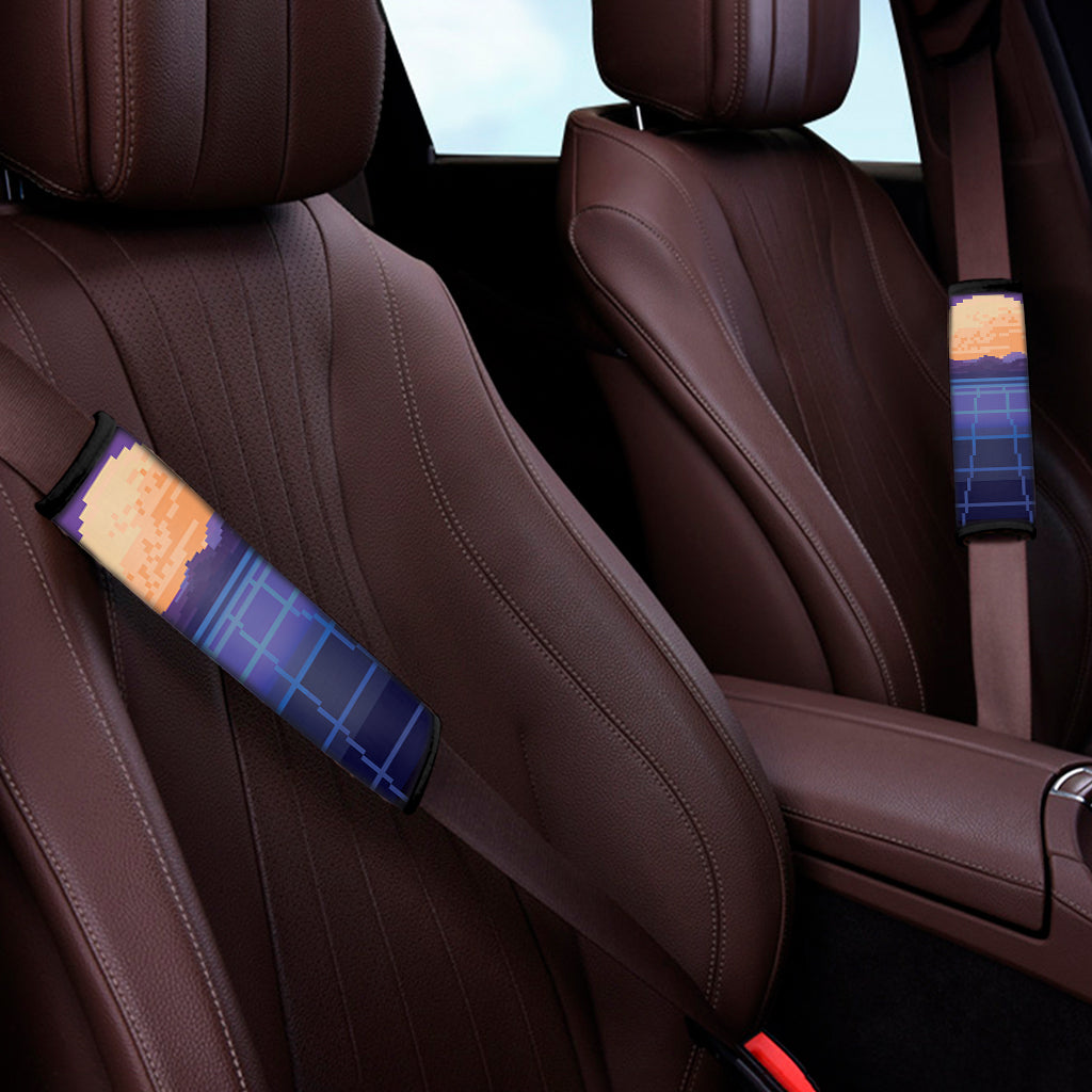 8-Bit Pixel Digital Landscape Print Car Seat Belt Covers