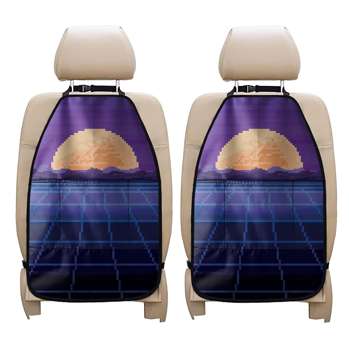 8-Bit Pixel Digital Landscape Print Car Seat Organizers