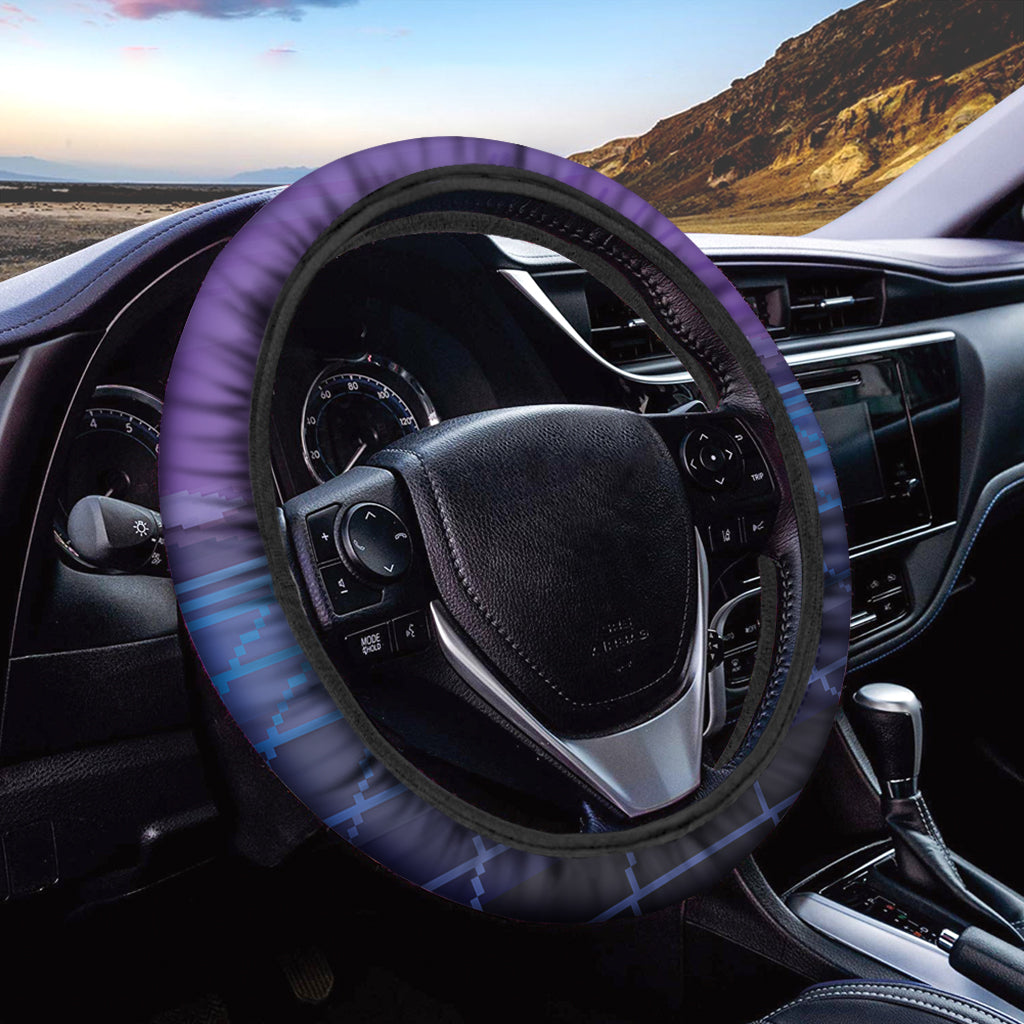 8-Bit Pixel Digital Landscape Print Car Steering Wheel Cover