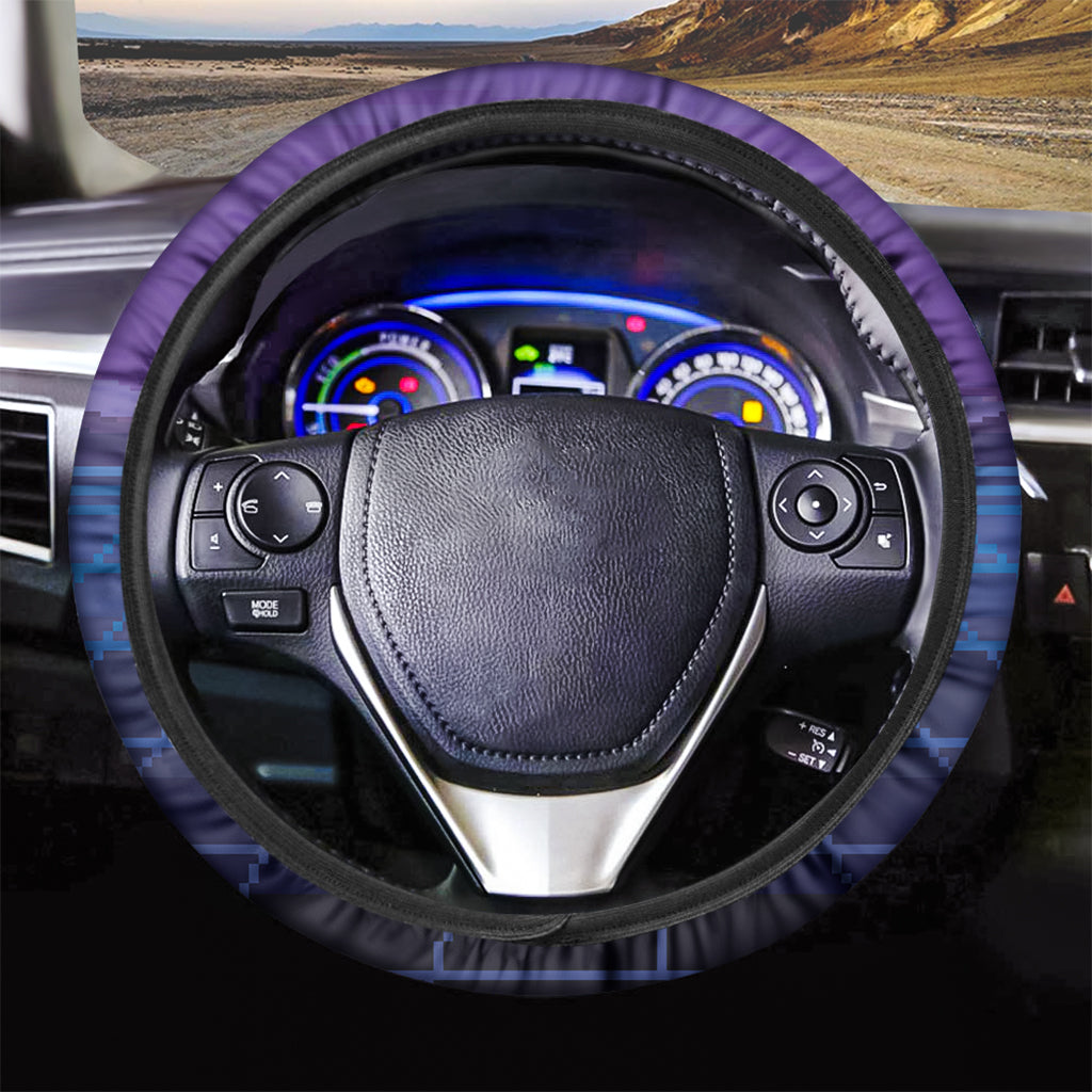 8-Bit Pixel Digital Landscape Print Car Steering Wheel Cover