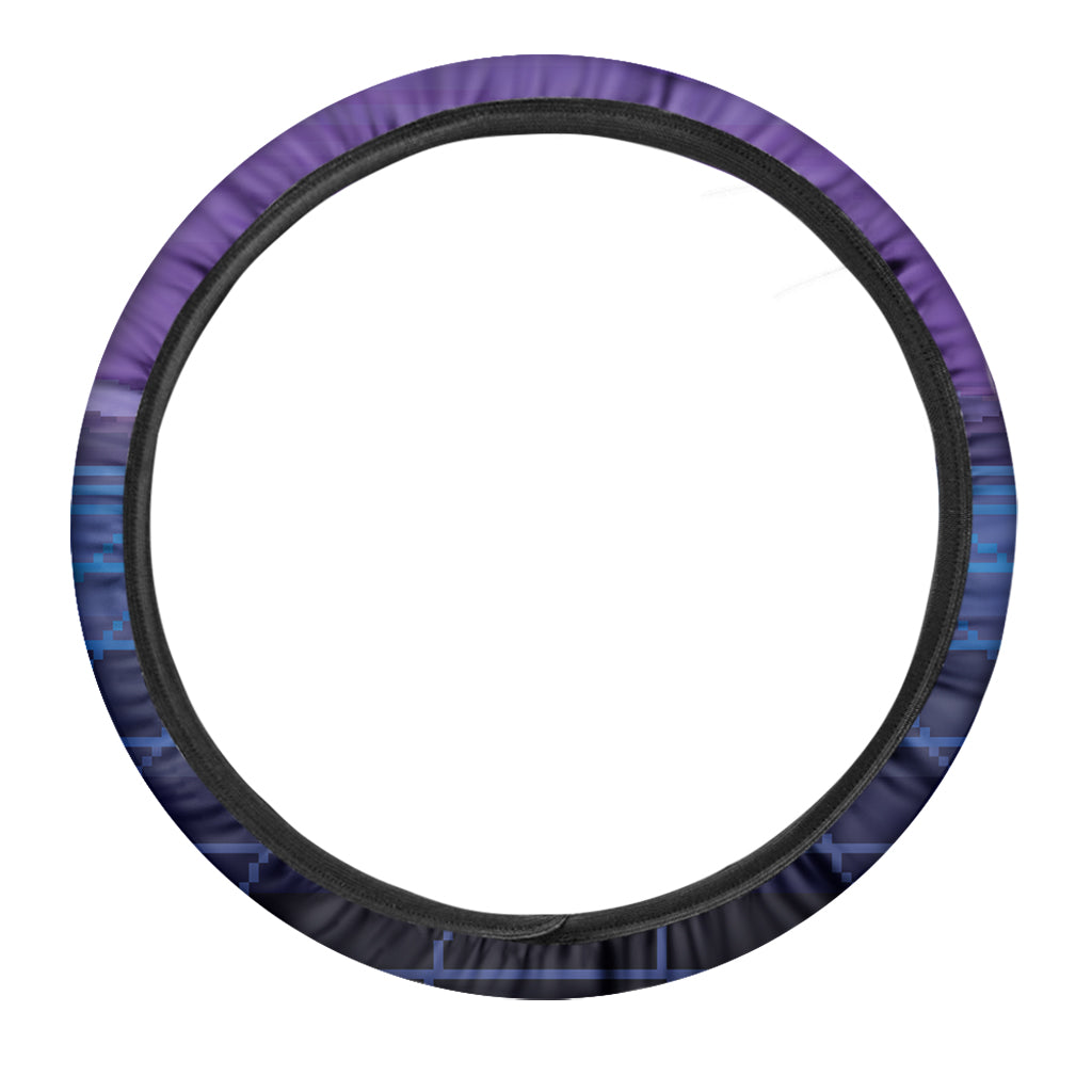 8-Bit Pixel Digital Landscape Print Car Steering Wheel Cover