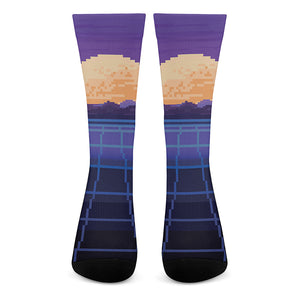 8-Bit Pixel Digital Landscape Print Crew Socks