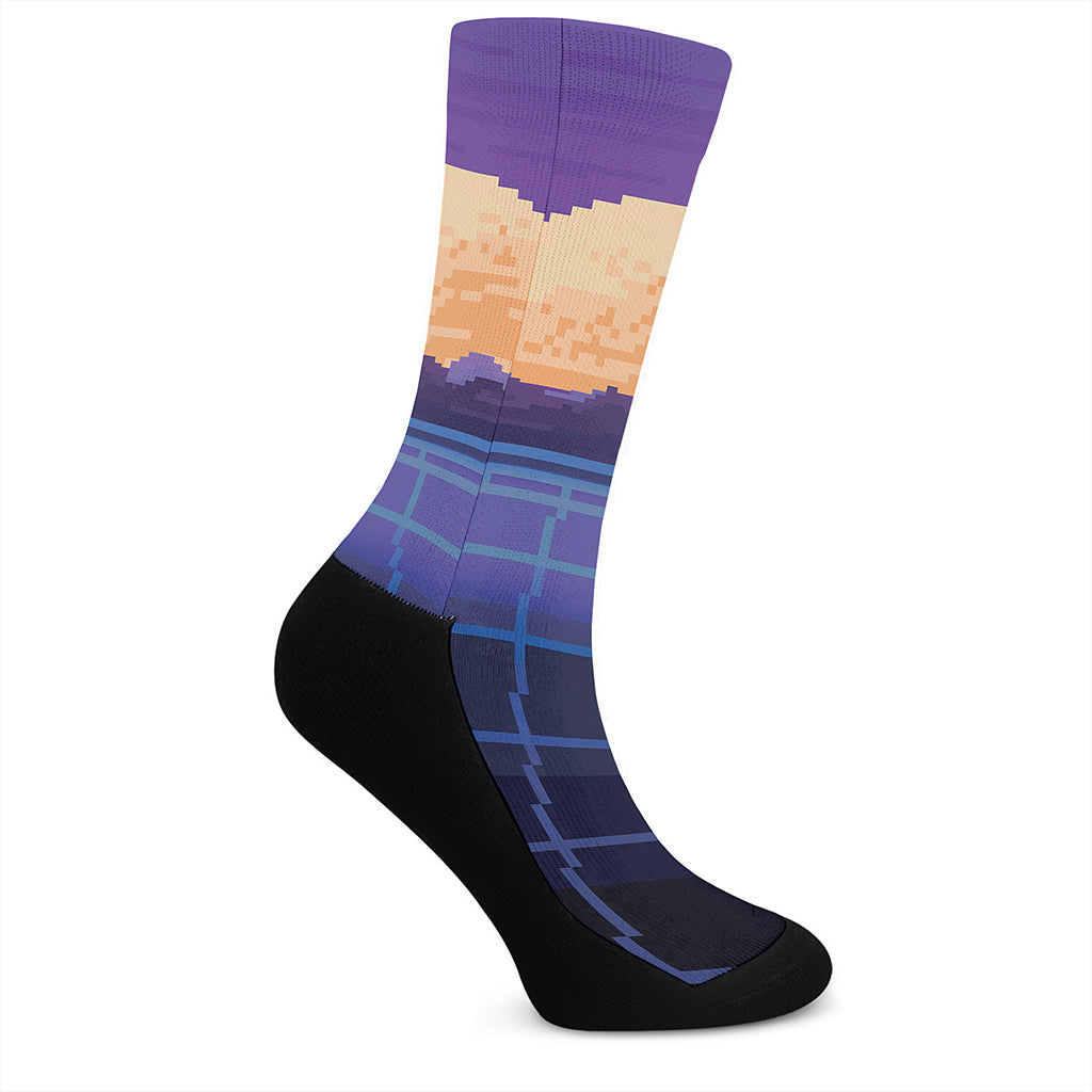 8-Bit Pixel Digital Landscape Print Crew Socks