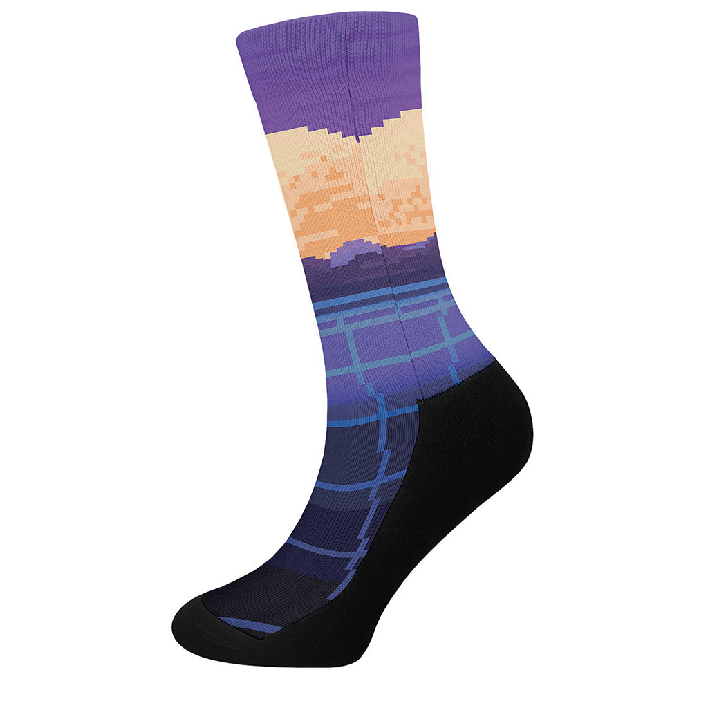 8-Bit Pixel Digital Landscape Print Crew Socks