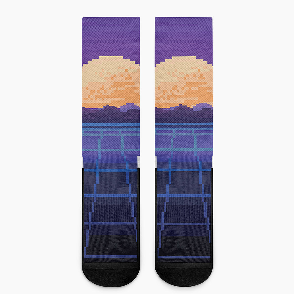 8-Bit Pixel Digital Landscape Print Crew Socks