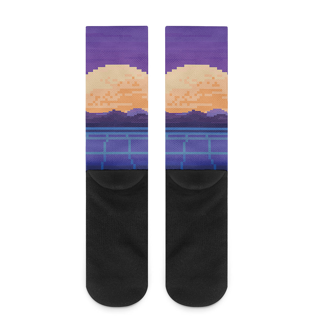 8-Bit Pixel Digital Landscape Print Crew Socks