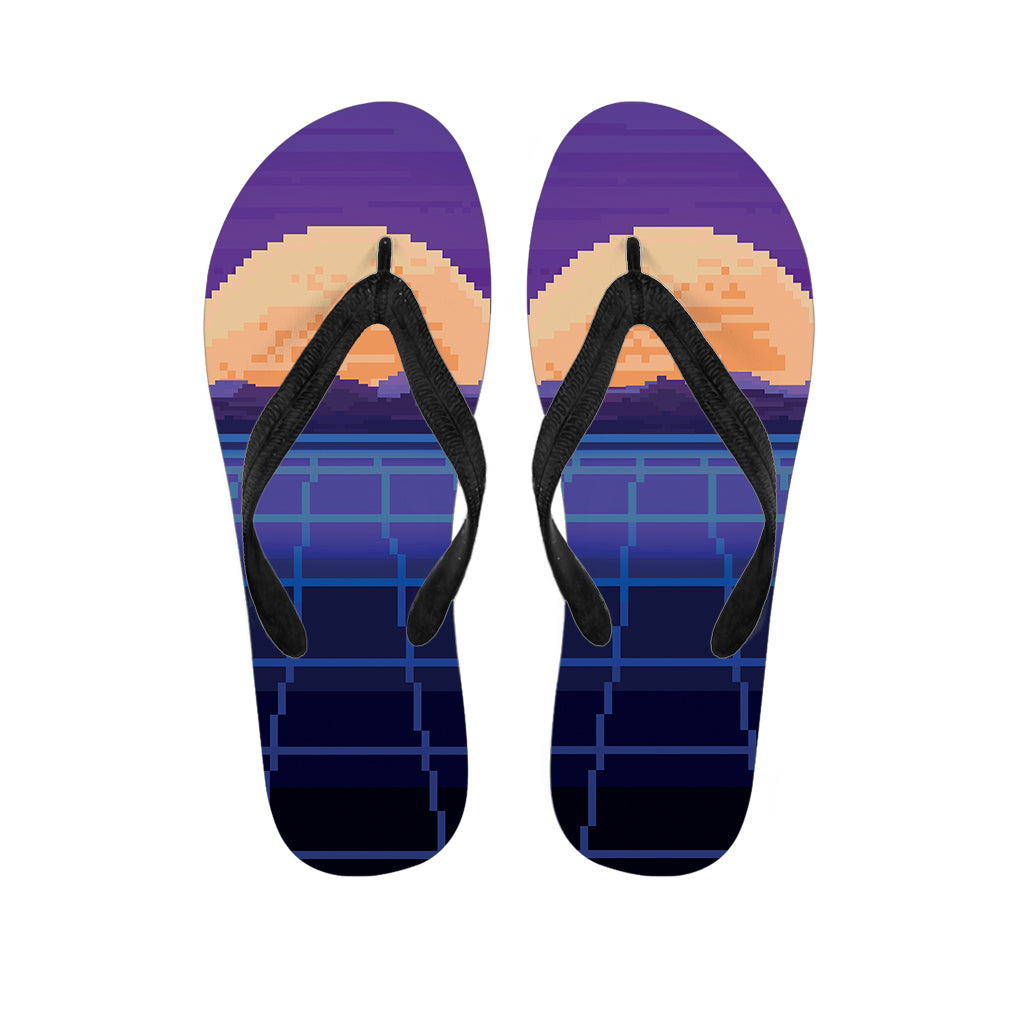 8-Bit Pixel Digital Landscape Print Flip Flops