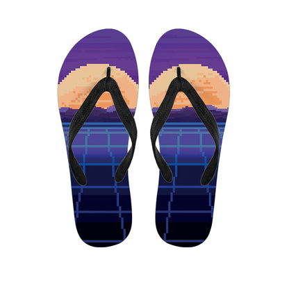 8-Bit Pixel Digital Landscape Print Flip Flops