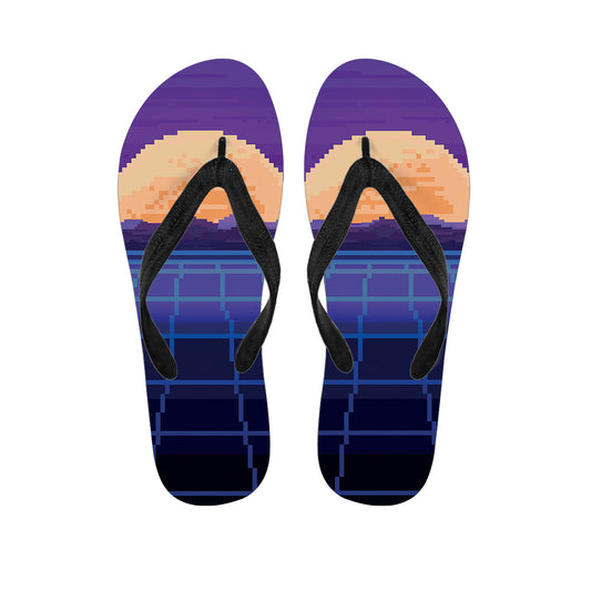 8-Bit Pixel Digital Landscape Print Flip Flops