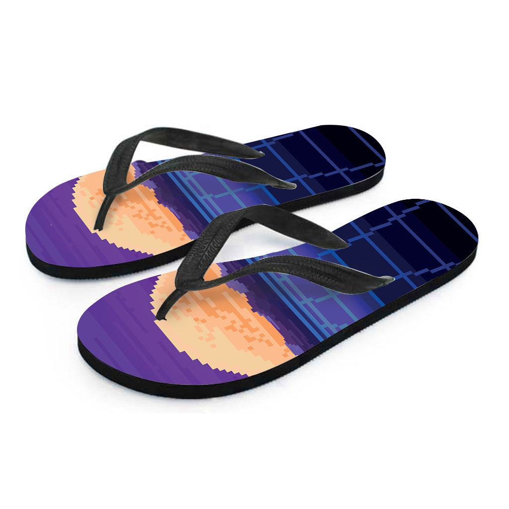 8-Bit Pixel Digital Landscape Print Flip Flops