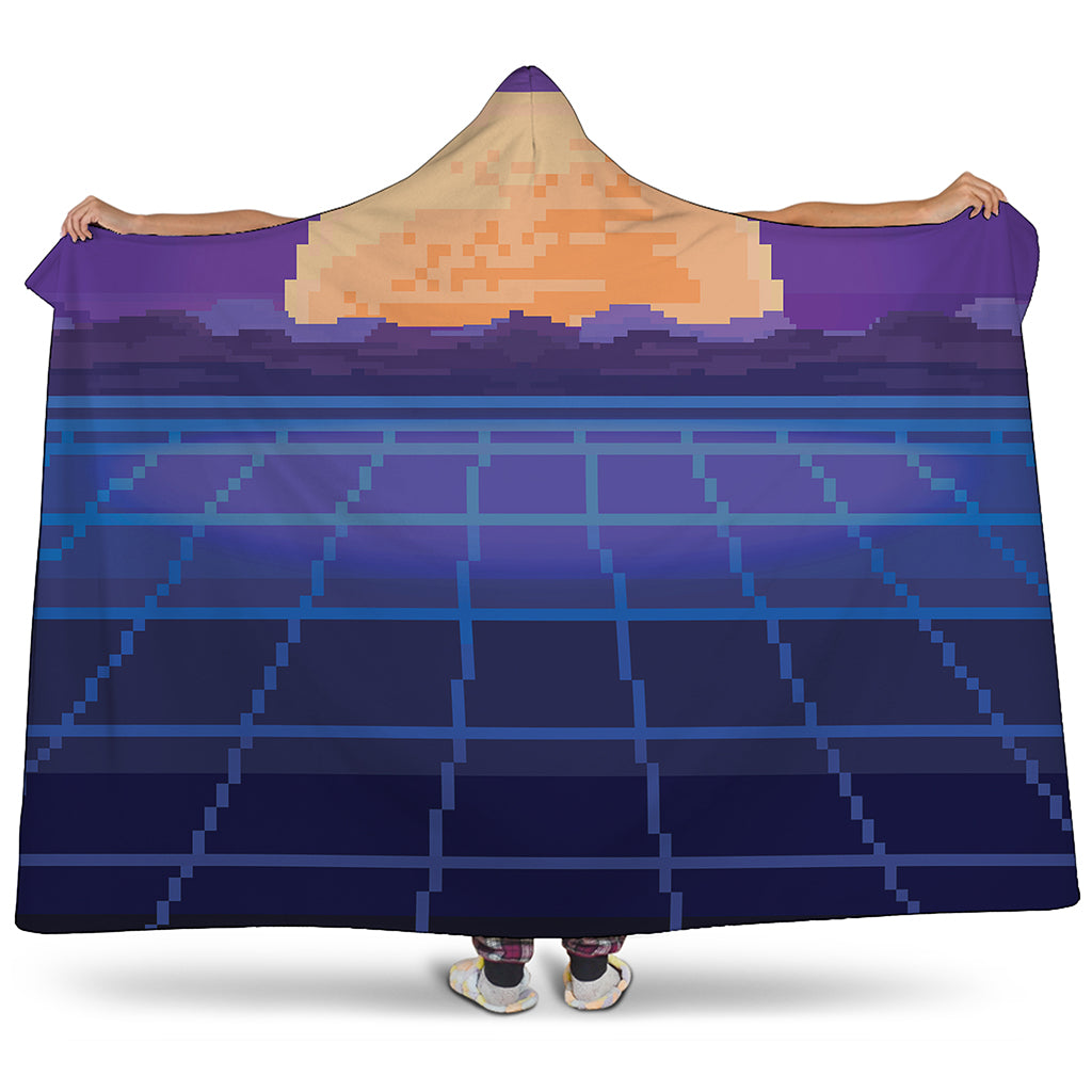 8-Bit Pixel Digital Landscape Print Hooded Blanket