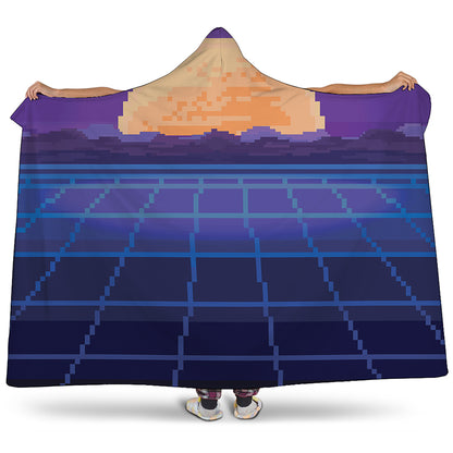 8-Bit Pixel Digital Landscape Print Hooded Blanket