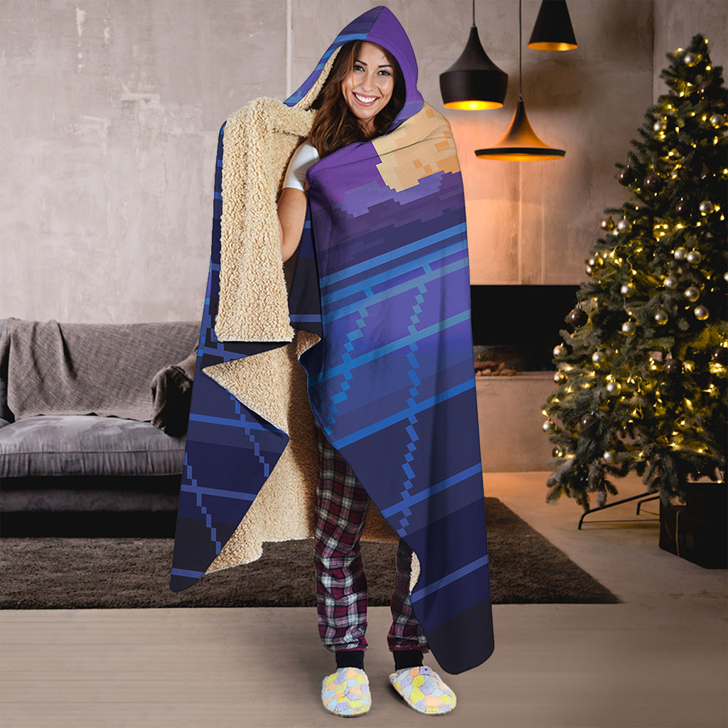 8-Bit Pixel Digital Landscape Print Hooded Blanket