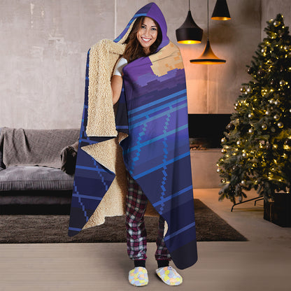 8-Bit Pixel Digital Landscape Print Hooded Blanket