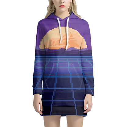 8-Bit Pixel Digital Landscape Print Hoodie Dress